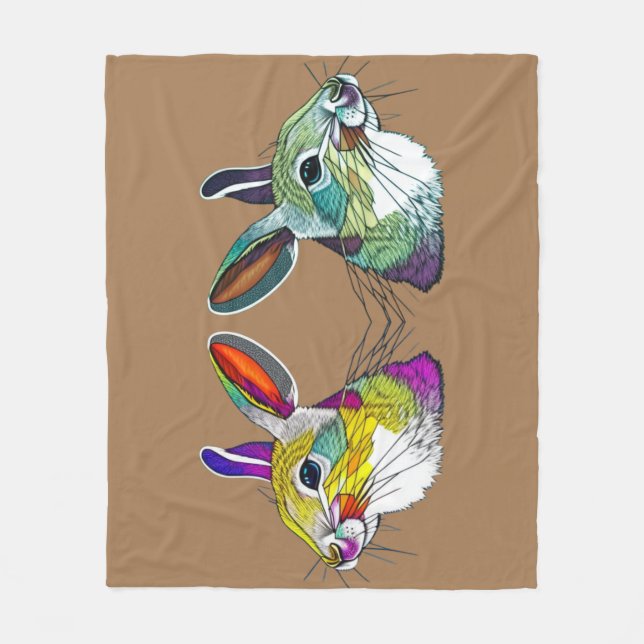 Lebhaftes Kaninchen Triptych Throw Blanket Fleecedecke (Vorderseite)