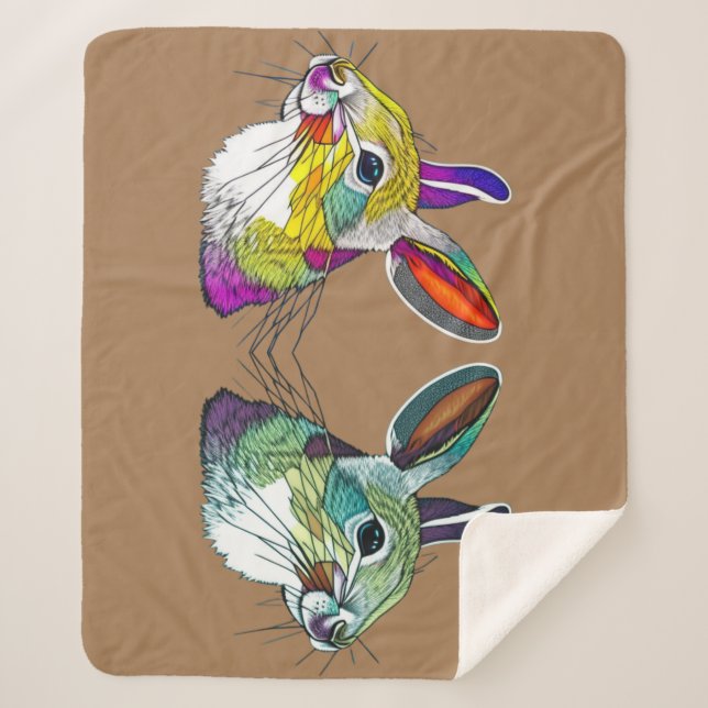 Lebhaftes Kaninchen Triptych Throw Blanket Sherpadecke (Vorderseite)
