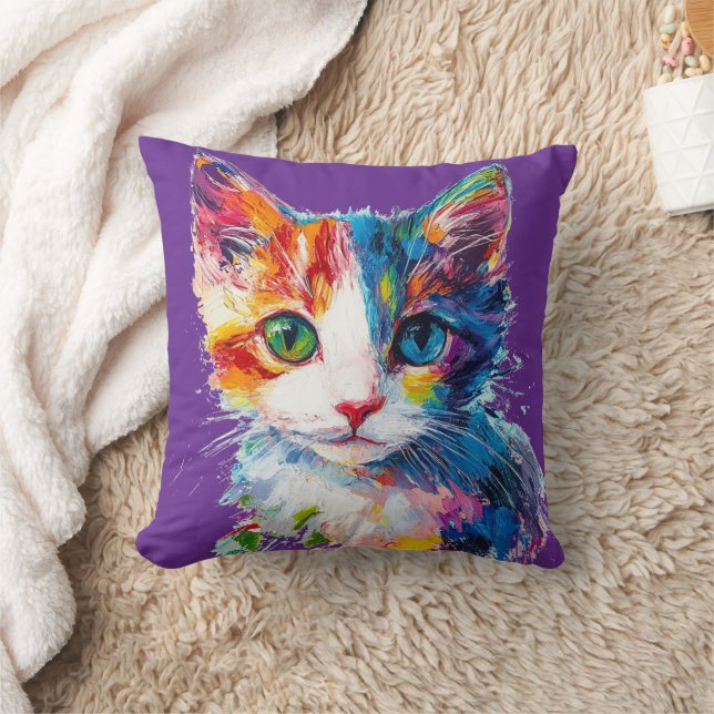 Lebhaftes Katzengesicht Dekoratives Kissen - farbe (Decke)