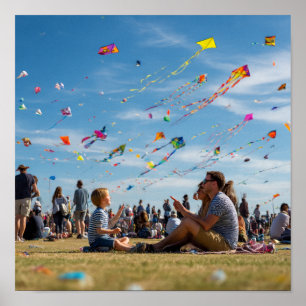 Lebhaftes Kite Festival - Kites Oben, Crowd Unterh Poster