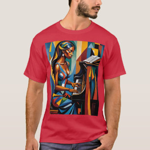 Lebhaftes kubistisches Pianist Abstrakt Art T-Shir T-Shirt