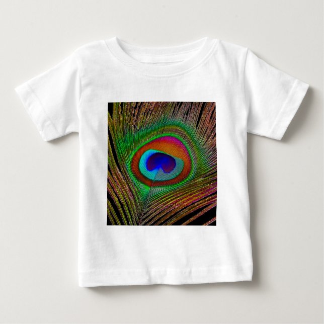 Lebhaftes Kupfer Peacock Feather Baby T-shirt (Vorderseite)
