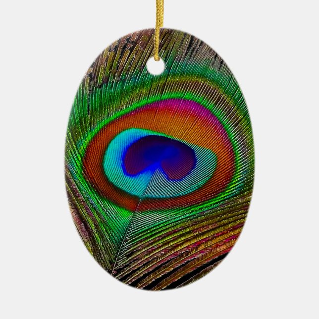 Lebhaftes Kupfer Peacock Feather Keramikornament (Vorne)