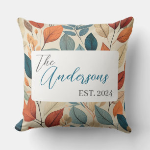 Lebhaftes Leaf-Muster mit Name & Jahr Kissen
