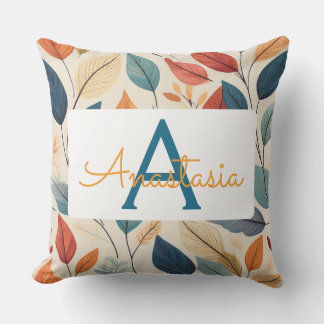 Lebhaftes Leaf-Muster mit Name und Monogramm Kissen