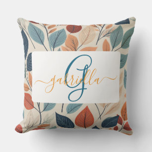 Lebhaftes Leaf-Muster mit Name und Monogramm Kissen
