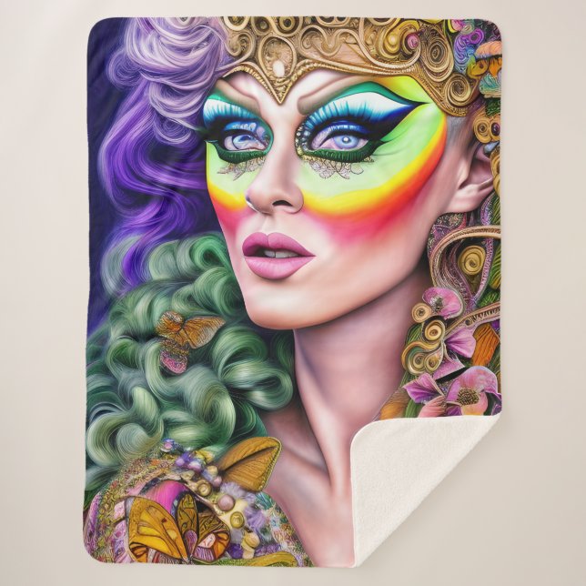 Lebhaftes LGBTQ-Portrait Drag Queen Artwork Sherpadecke (Vorderseite)