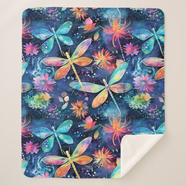 Lebhaftes Libellenmuster Sherpadecke (Vorderseite)