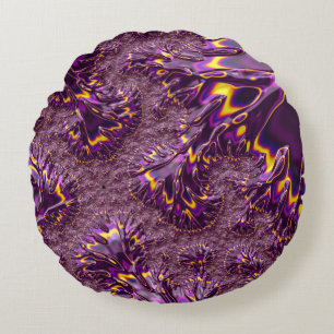 Lebhaftes, Lila Gelbes Groovy Fraktal Art Rundes Kissen
