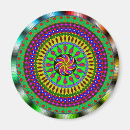 Lebhaftes Lila, grünes, rotes Mandala Magnet