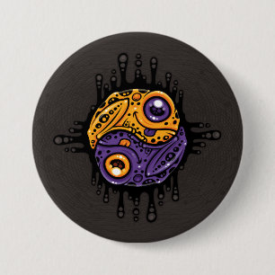 Lebhaftes Lila und Goldgiftholz Frog Yin Yang Button
