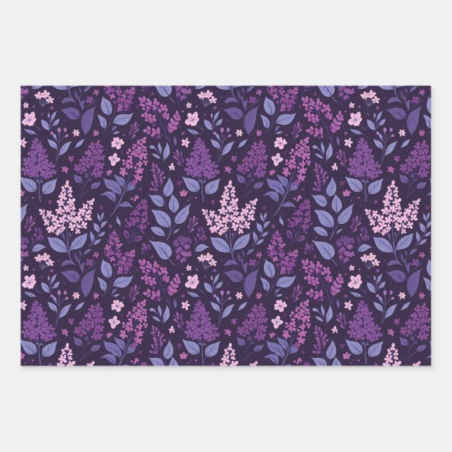Lebhaftes Lilac Floral Muster Geschenkpapier Set (Vorderseite)