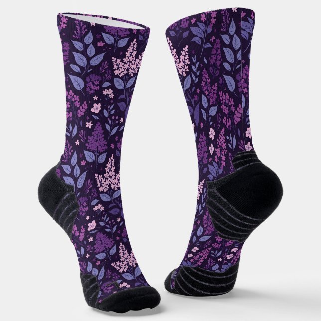 Lebhaftes Lilac Floral Muster Socken (Gewinkelt)