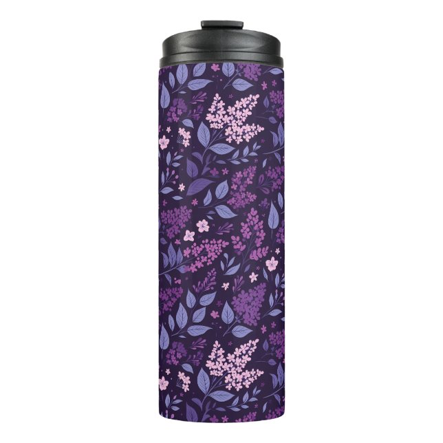 Lebhaftes Lilac Floral Muster Thermosbecher (Vorderseite)