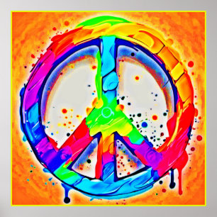 Lebhaftes Logo für Frieden: farbenfrohe Kunstwerke Poster
