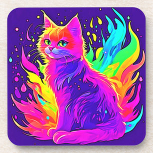 Lebhaftes Malen von Katzen in Flammen Getränkeuntersetzer