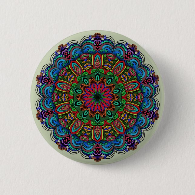 Lebhaftes Mandala Floral- und geometrisches Muster Button (Vorderseite)