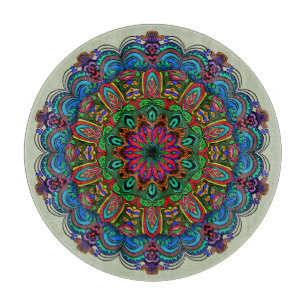 Lebhaftes Mandala Floral- und geometrisches Muster Schneidebrett