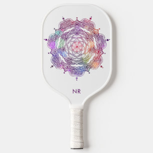 Lebhaftes Mandala Sacred Geometry Custom Monogram Pickleball Schläger