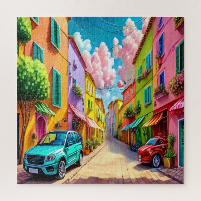 Lebhaftes mediterranes Dorf Puzzle (Vertikal)