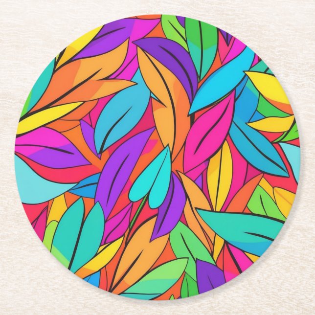 Lebhaftes, mehrfarbiges Blätter Runder Pappuntersetzer (Vorderseite)