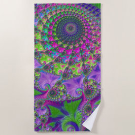 Lebhaftes mehrfarbiges Fraktal Mandala Strandtuch