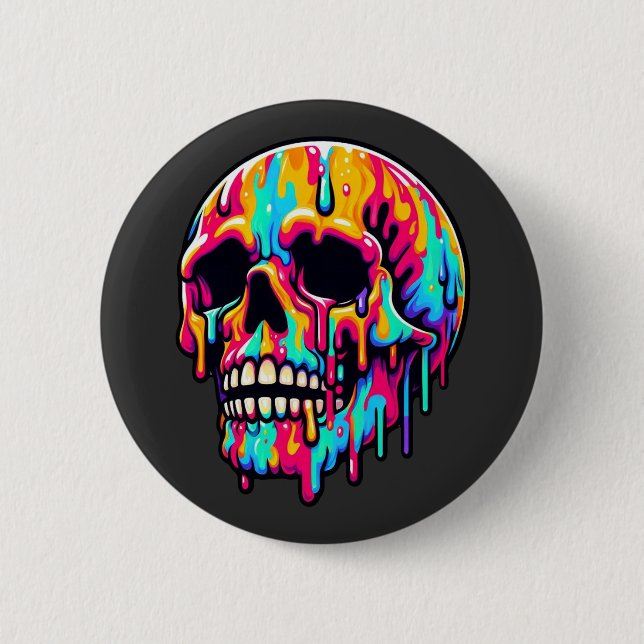 Lebhaftes Melting Skull Button (Vorderseite)