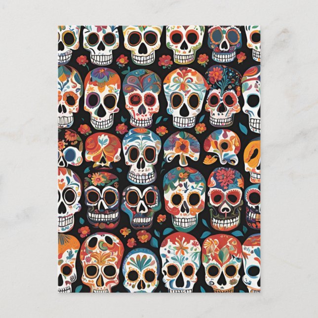 Lebhaftes mexikanisches Folk Art Skull Design Postkarte (Vorderseite)