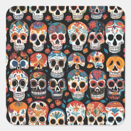 Lebhaftes mexikanisches Folk Art Skull Design Quadratischer Aufkleber