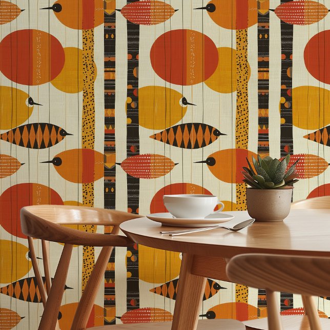 Lebhaftes, modernes Vogelmuster-Retro-Design Mitte Tapete (Von Creator hochgeladen)