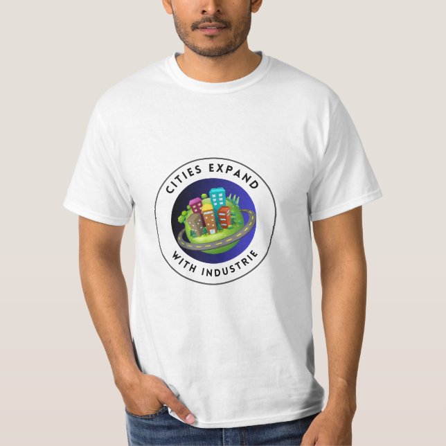 Lebhaftes Multicolor Cityscape Design T-Shirt (Vorderseite)