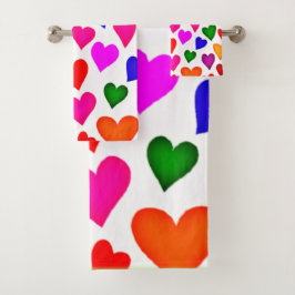 Lebhaftes Multicolor Herzmuster Badhandtuch Set