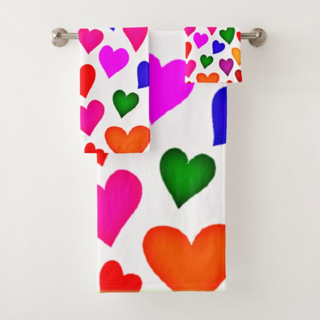 Lebhaftes Multicolor Herzmuster Badhandtuch Set (Insitu)