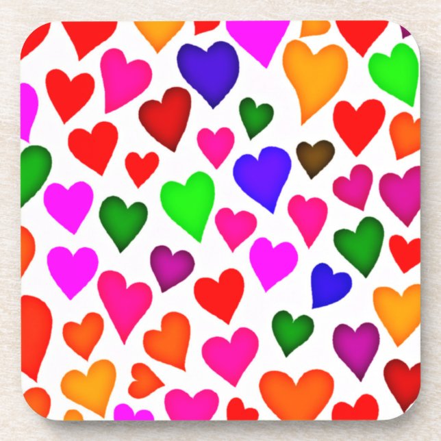 Lebhaftes Multicolor Herzmuster Getränkeuntersetzer (Vorderseite)