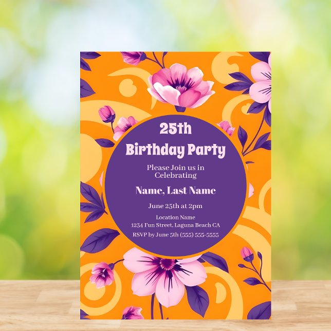 Lebhaftes Muster der Sommerzeit-Blume - Dopaminver Einladung (Vibrant Summer Flower Pattern – Dopamine Dressing Birthday Party Invitation )