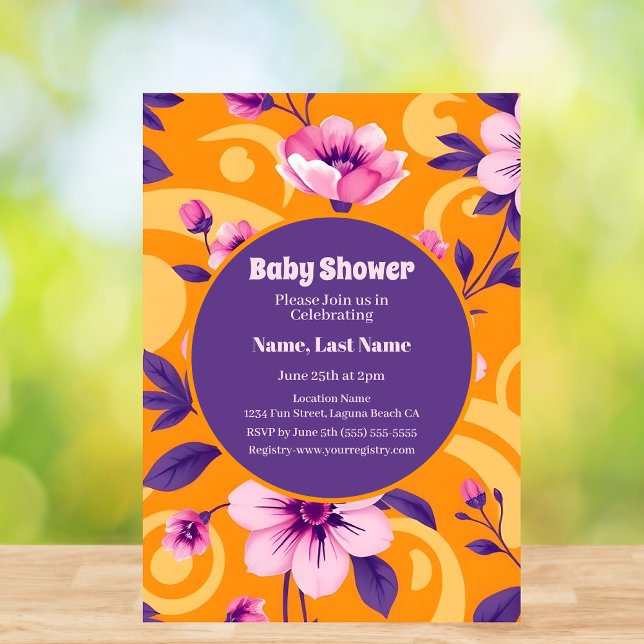 Lebhaftes Muster der Sommerzeit-Blume - Dopaminver Einladung (Vibrant Summer Flower Pattern – Dopamine Dressing-Baby Shower Invitation )