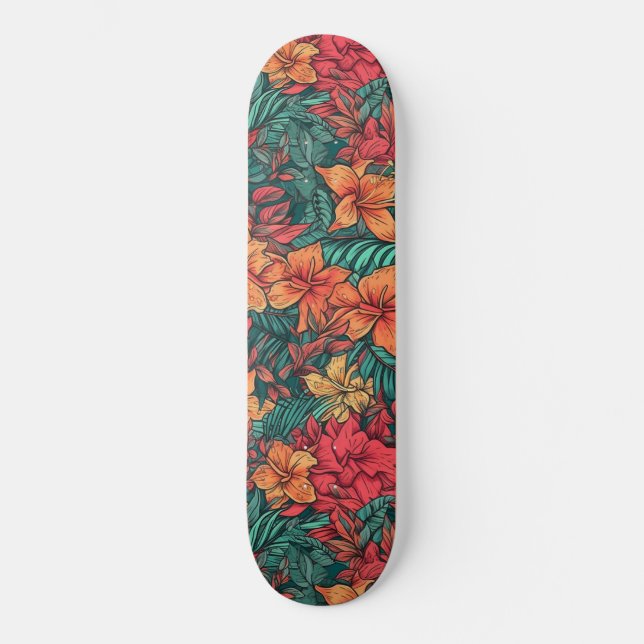 Lebhaftes Muster hawaiianischer Blume Skateboard (Vorderseite)