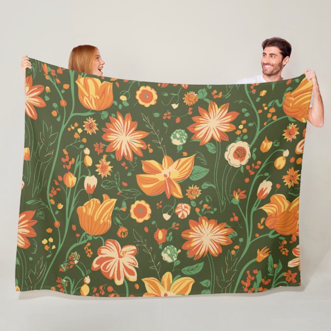 Lebhaftes Muster mit orangefarbenen und gelben Blü Fleecedecke (Beispiel)