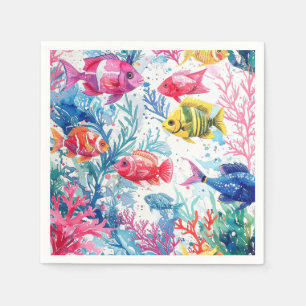 Lebhaftes Muster tropischer Fische Wasserfarbenwel Serviette