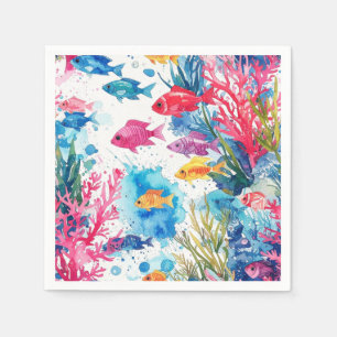 Lebhaftes Muster tropischer Fische Wasserfarbenwel Serviette