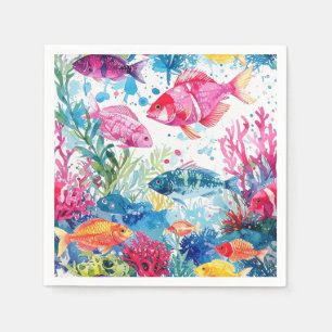 Lebhaftes Muster tropischer Fische Wasserfarbenwel Serviette