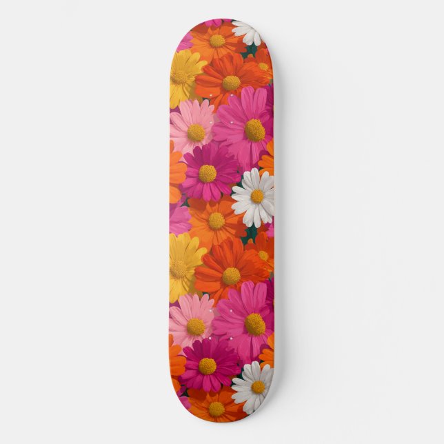 Lebhaftes, nahtloses Daisy-Muster Skateboard (Vorderseite)