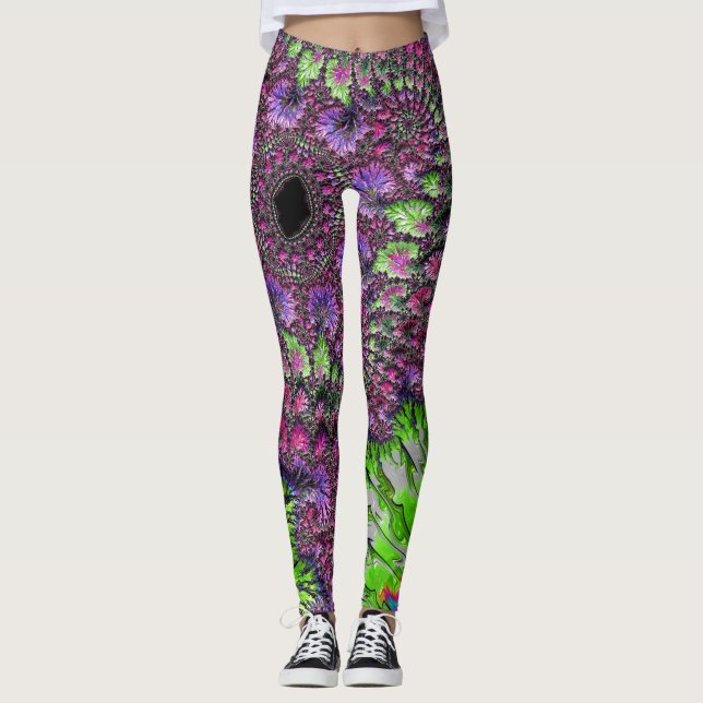Lebhaftes Neon Fraktal Art Collection Leggings (Vorderseite)
