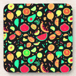 Lebhaftes Neon Fruits-Muster Getränkeuntersetzer