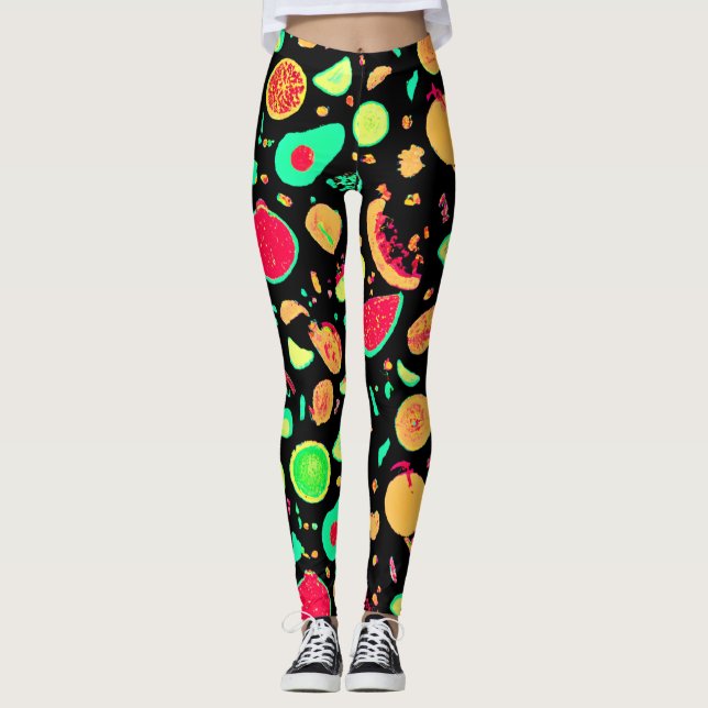 Lebhaftes Neon Fruits-Muster Leggings (Vorderseite)
