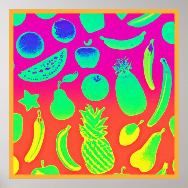 Lebhaftes Neon Fruits-Muster Poster (Vorne)