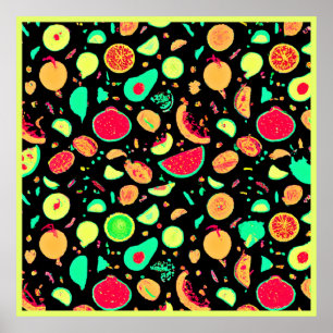Lebhaftes Neon Fruits-Muster Poster