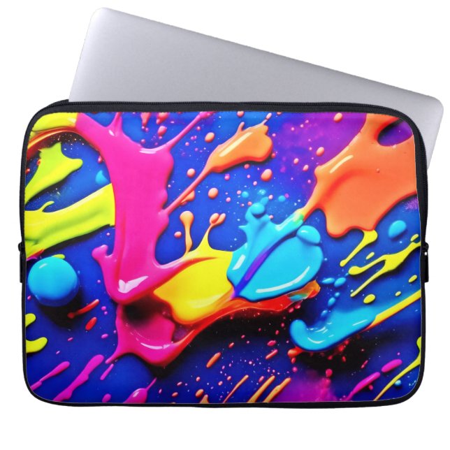Lebhaftes Neon Paint Spritzer Artwork Laptopschutzhülle (Vorderseite)