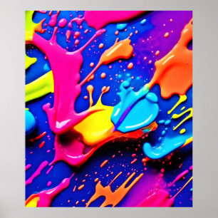 Lebhaftes Neon Paint Spritzer Artwork Poster