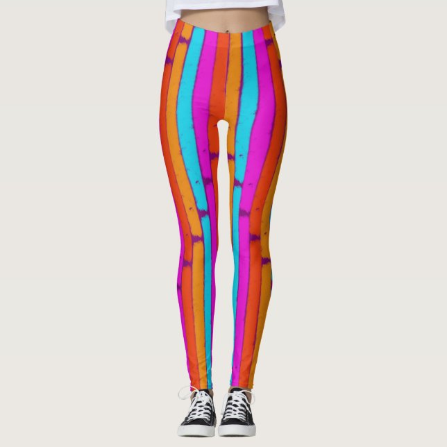 Lebhaftes Neon Painted Stripes Muster Leggings (Vorderseite)
